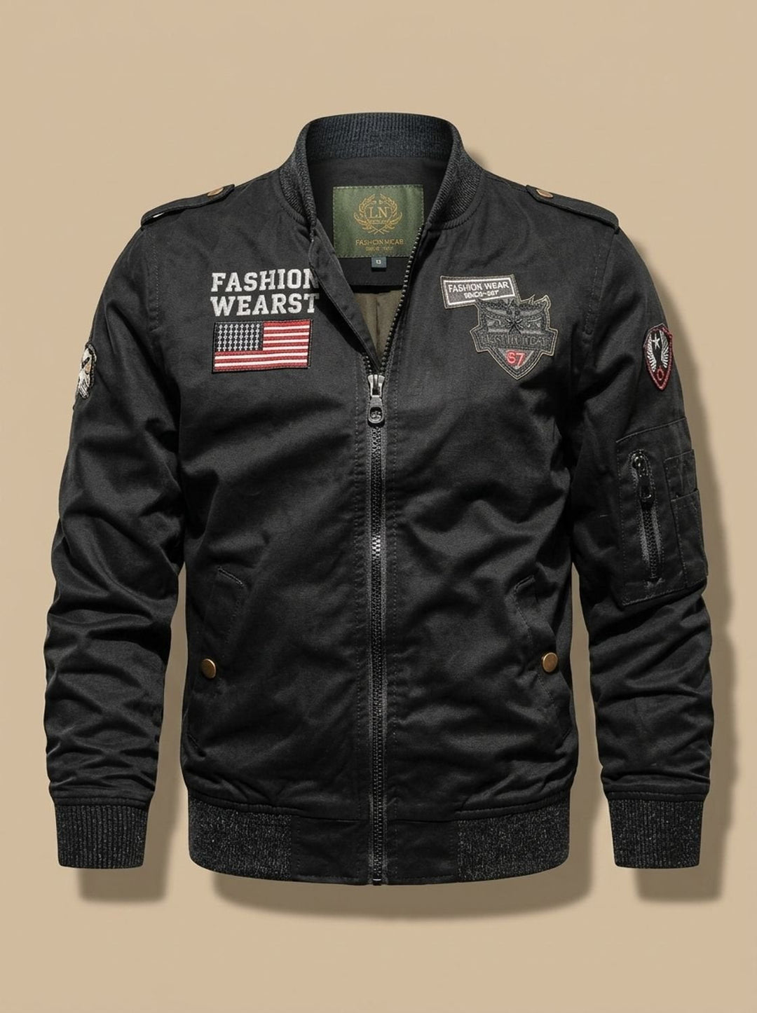 Herren Jacke im Bomberstil mit Military-Patches in Schwarz