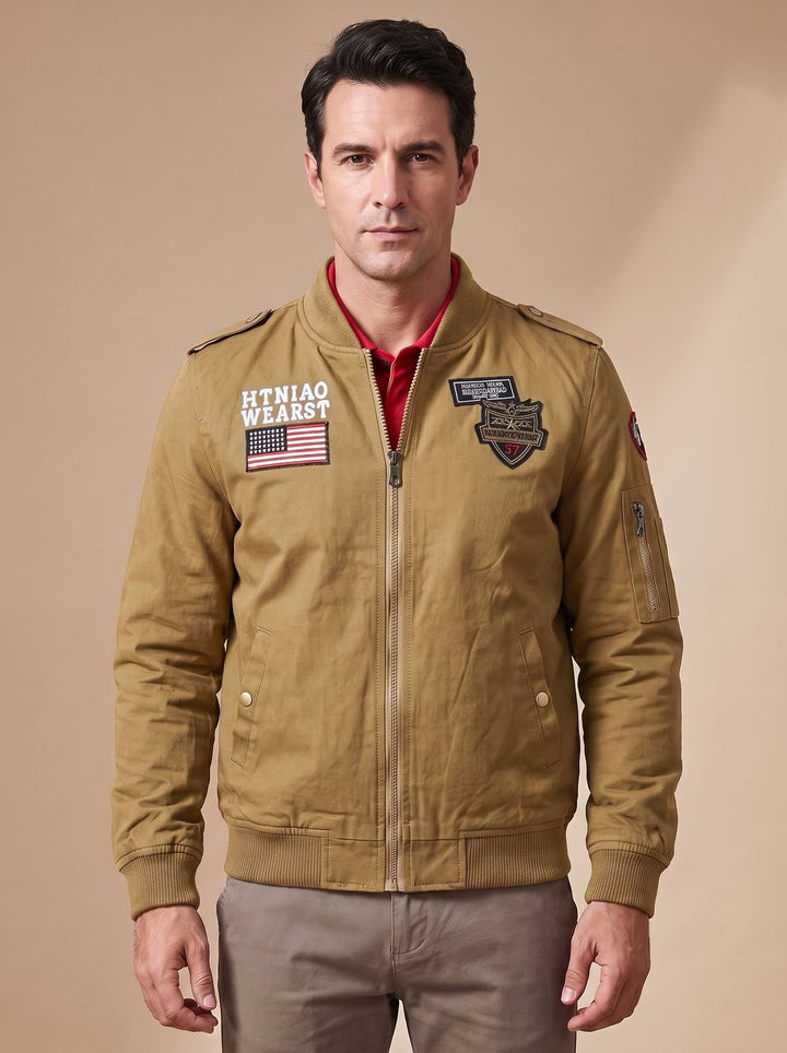 Herren Jacke im Militär-Stil mit Patches in Dark Khaki