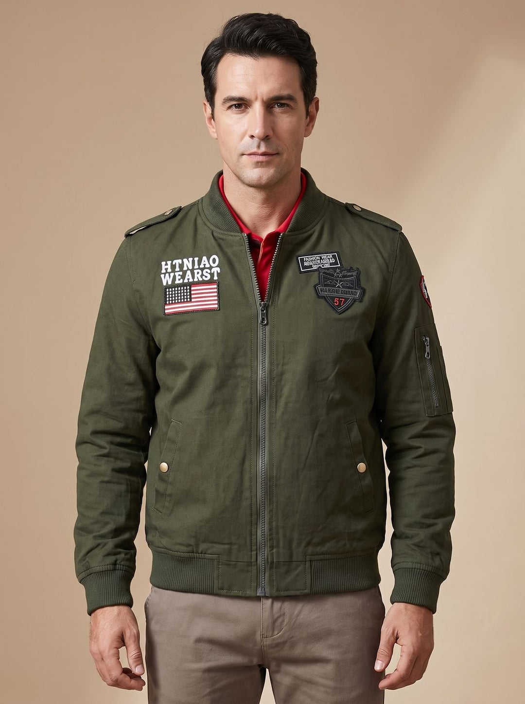Herren Jacke im Militär-Stil mit Patches in Dunkelgrün
