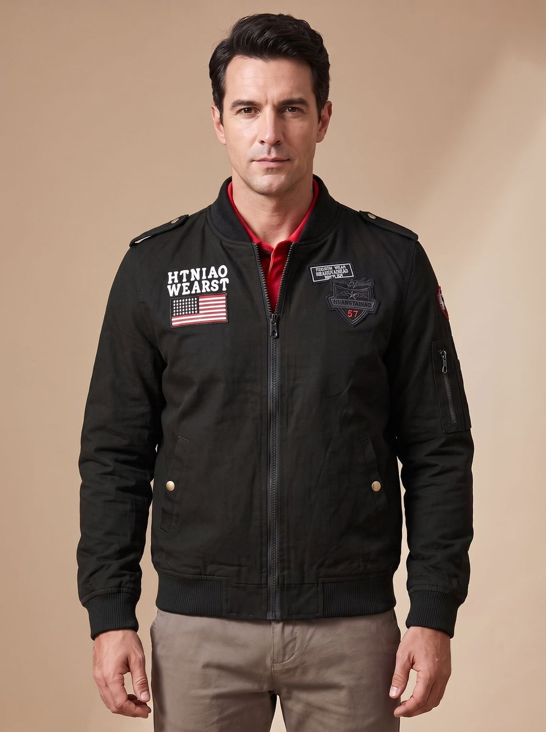 Herren Jacke im Militär-Stil mit Patches in Schwarz