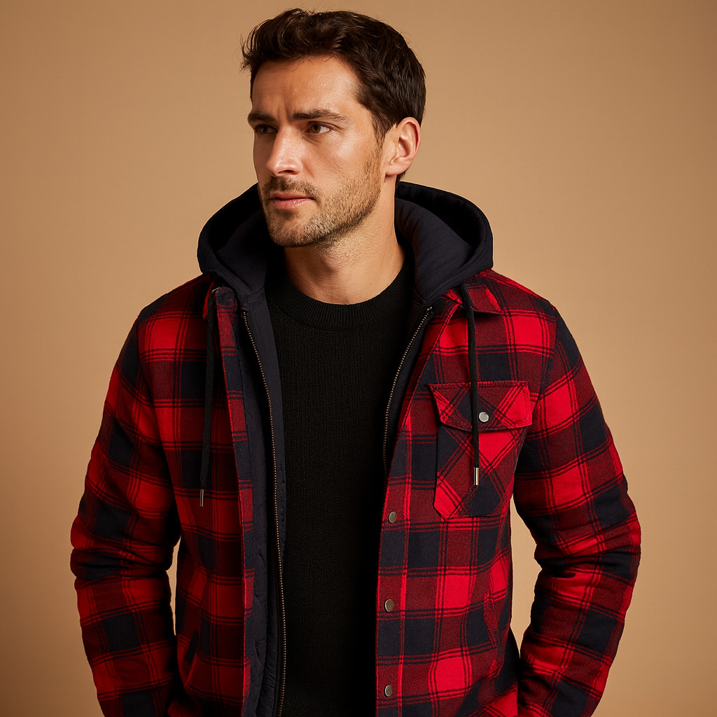 Herren Jacke mit warmen Futter und Kapuze in Rot