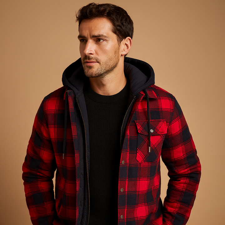 Herren Jacke mit warmen Futter und Kapuze in Rot