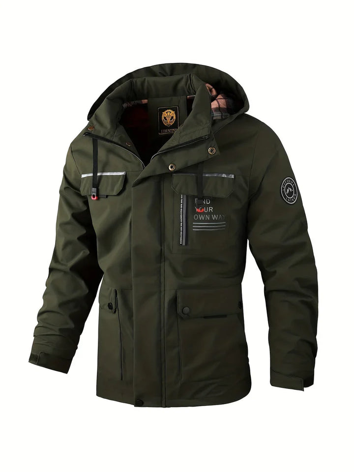 Herren Jacke Outdoor wasserdicht mit Kapuze in Dunkelgrün