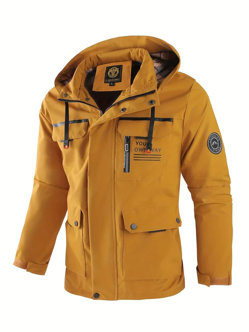 Herren Jacke Outdoor wasserdicht mit Kapuze in Gelb
