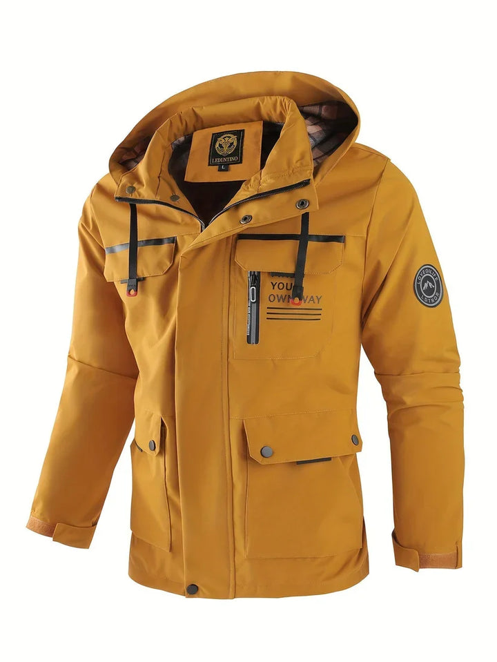 Herren Jacke Outdoor wasserdicht mit Kapuze in Gelb