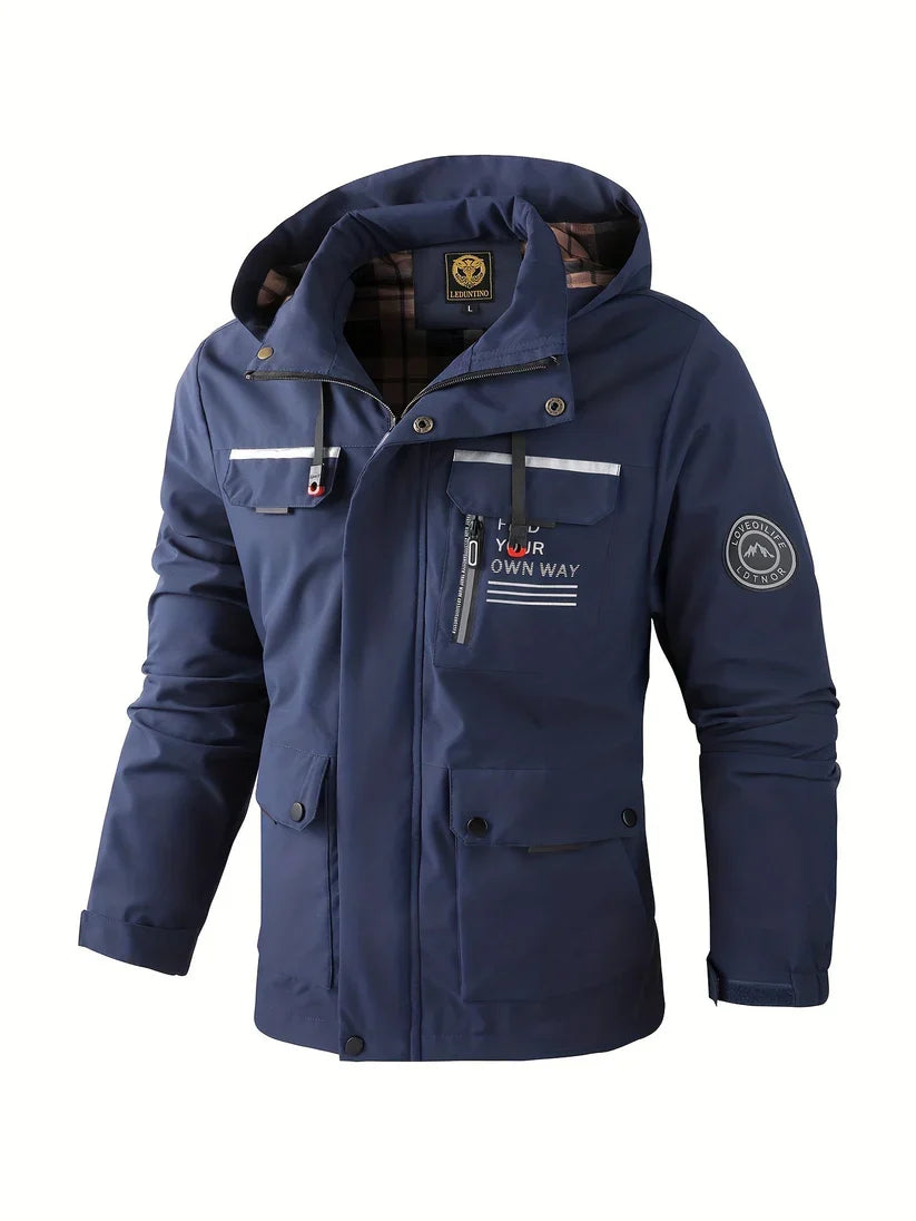 Herren Jacke Outdoor wasserdicht mit Kapuze in Marineblau