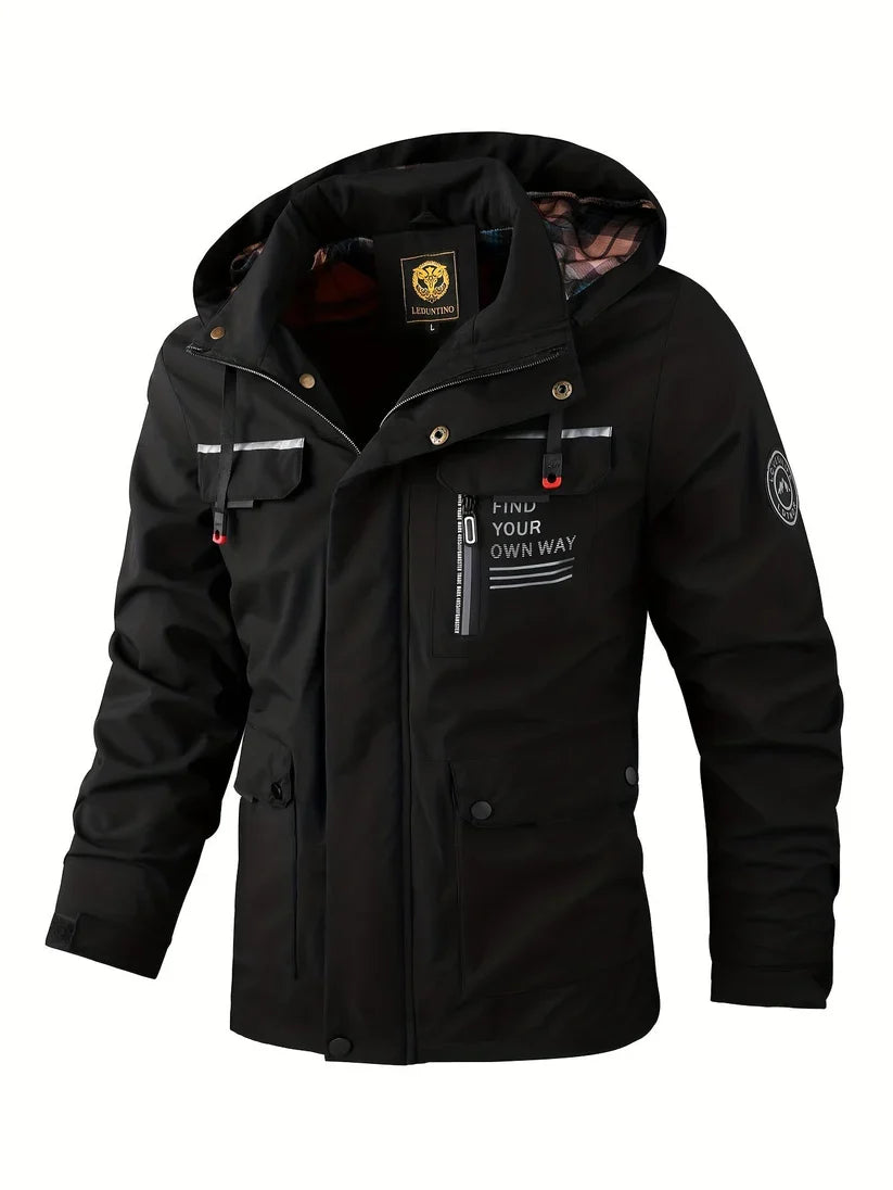 Herren Jacke Outdoor wasserdicht mit Kapuze in Schwarz