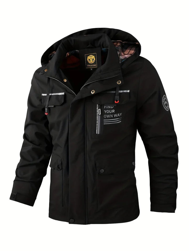 Herren Jacke Outdoor wasserdicht mit Kapuze in Schwarz