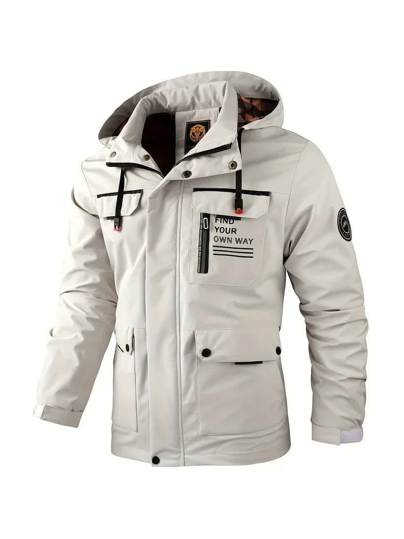 Herren Jacke Outdoor wasserdicht mit Kapuze in Weiß