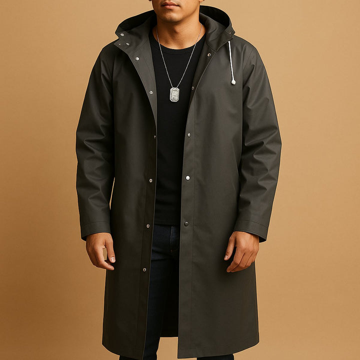 Herren Jacke Wasserdicht Knielang mit Kapuze