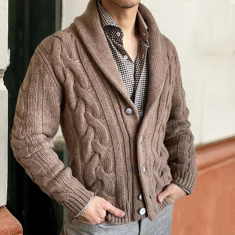 Herren Klassische Strickjacke aus Wollmischung in Khaki