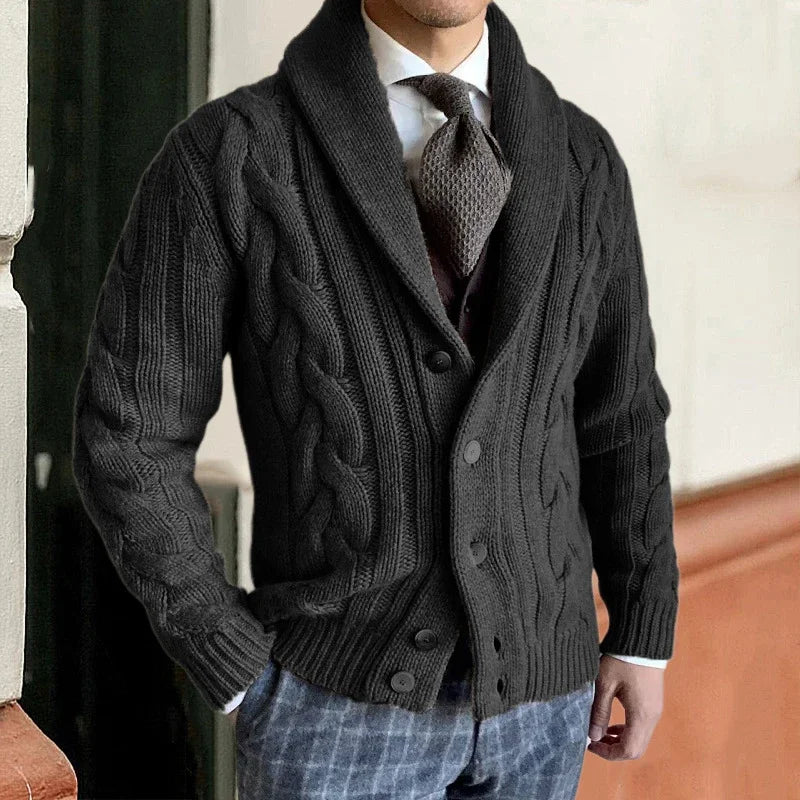 Herren Klassische Strickjacke aus Wollmischung in Schwarz