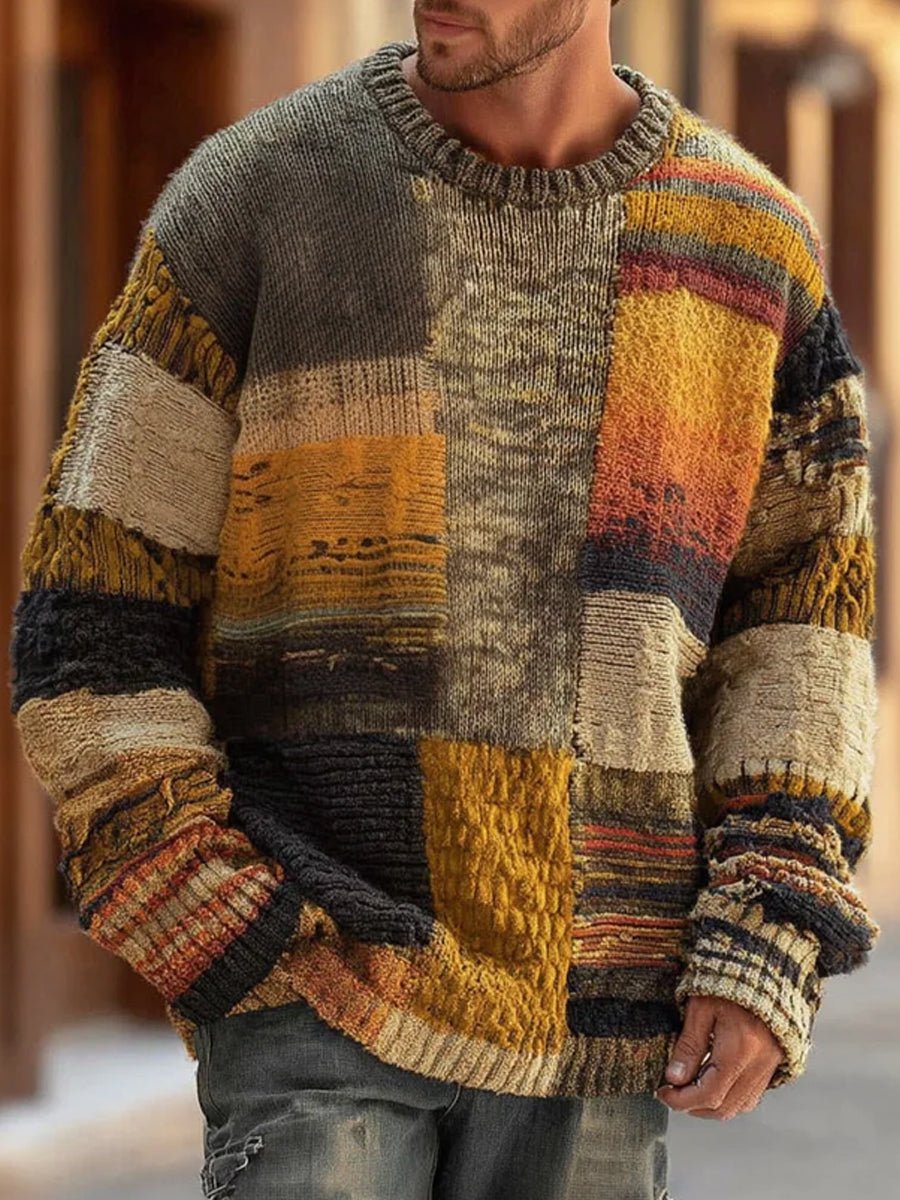 Herren Langarm Pullover im Patchwork-Design in Patchwork