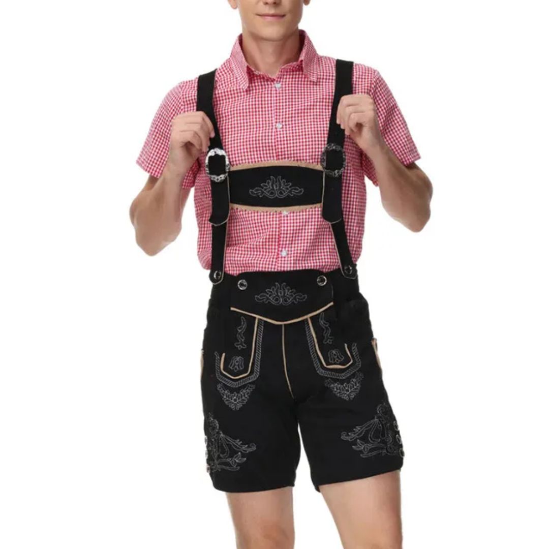 Herren Lederhose für Oktoberfest im bayerischen Stil in Rot