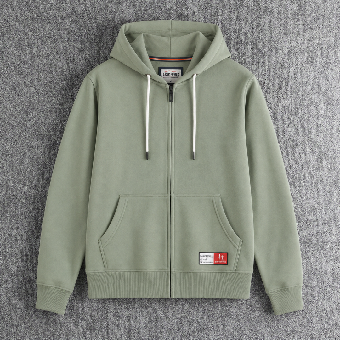 Herren Pullover aus Fleece mit Kapuze in Grün
