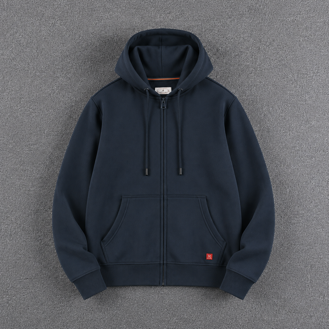 Herren Pullover aus Fleece mit Kapuze in Marineblau