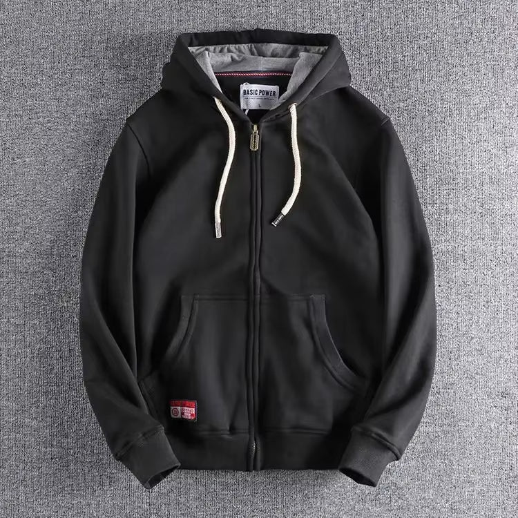 Herren Pullover aus Fleece mit Kapuze in Schwarz