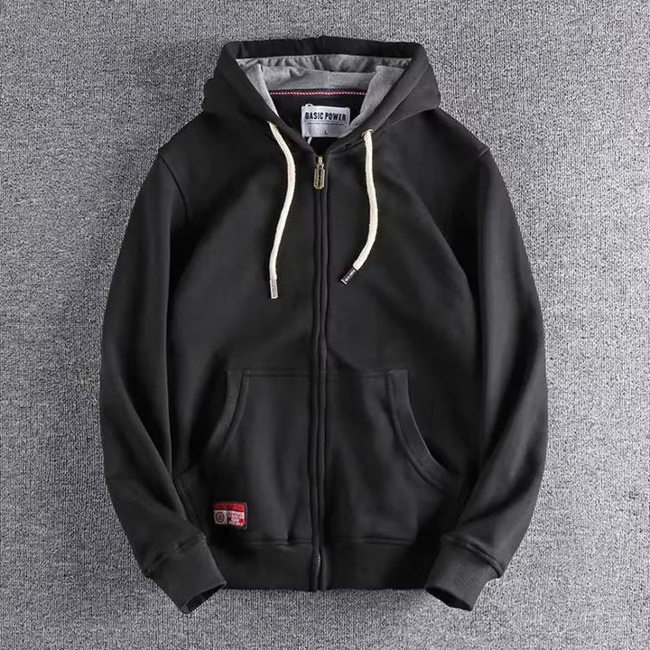 Herren Pullover aus Fleece mit Kapuze in Schwarz