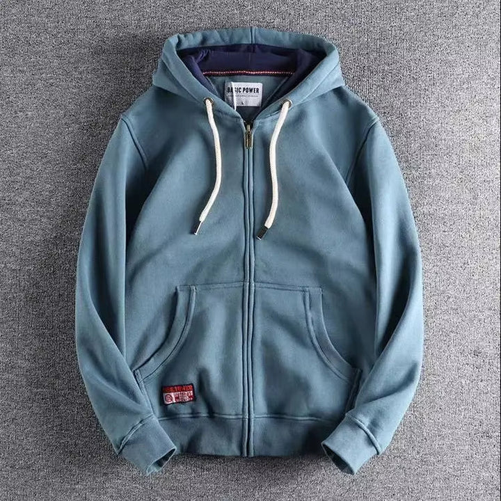 Herren Pullover aus Fleece mit Kapuze in Türkisblau