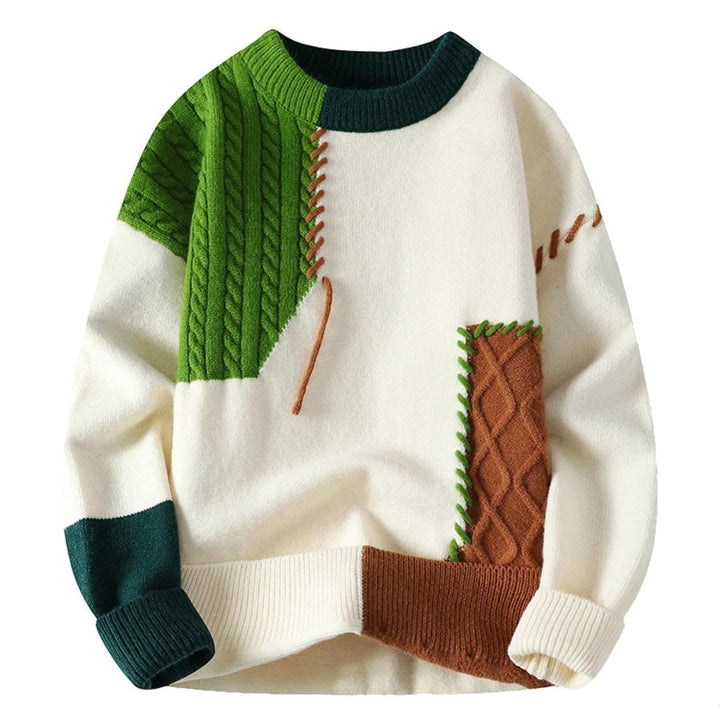 Herren Pullover mit Patchwork für den Herbst in Grün 1