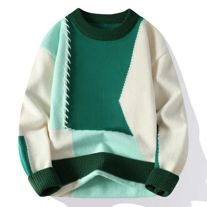 Herren Pullover mit Patchwork für den Herbst in Grün 2