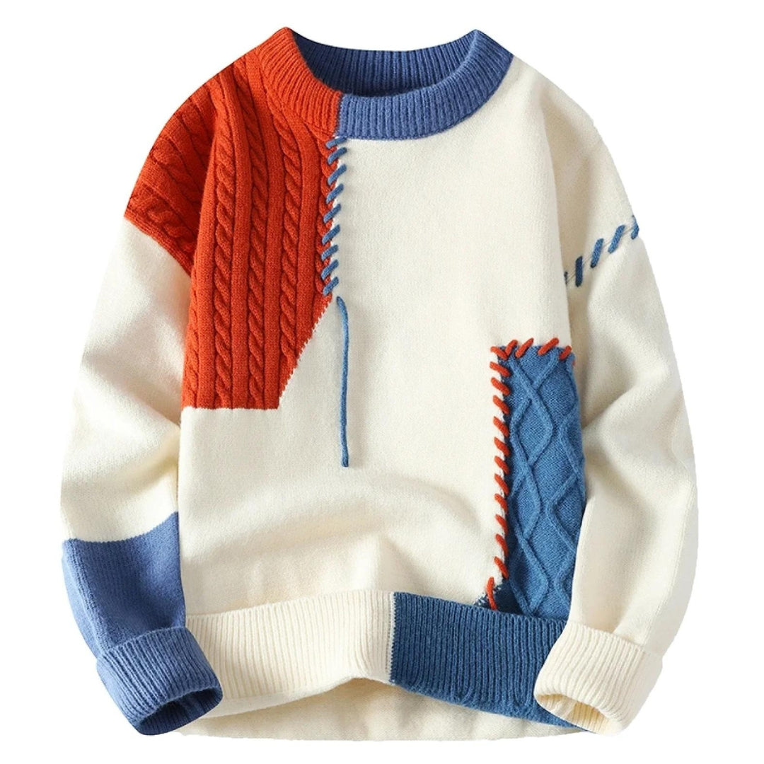 Herren Pullover mit Patchwork für den Herbst in Orange