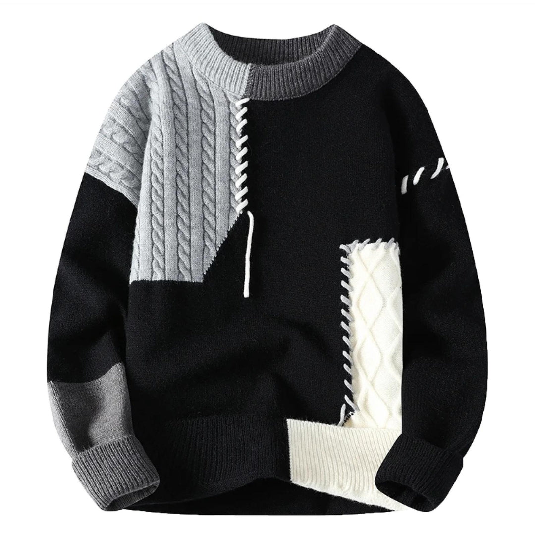 Herren Pullover mit Patchwork für den Herbst in Schwarz 1