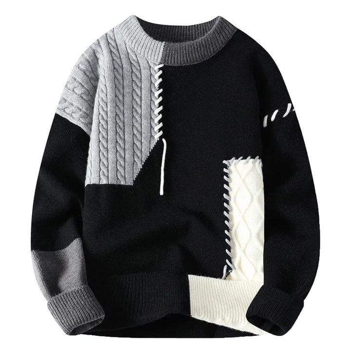 Herren Pullover mit Patchwork für den Herbst in Schwarz 1