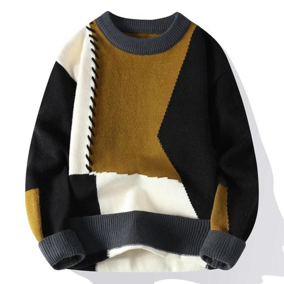 Herren Pullover mit Patchwork für den Herbst in Schwarz 2