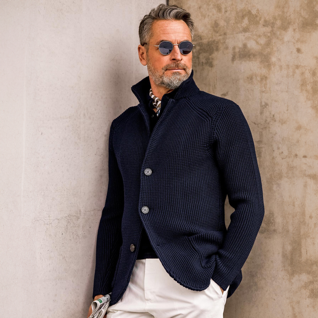 Herren Pullover mit Waffelpiqué und Stehkragen (2)