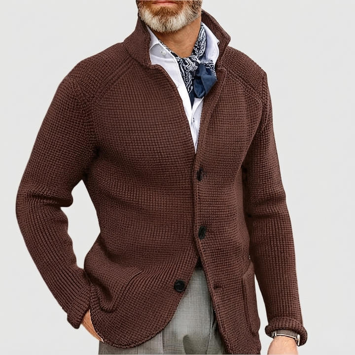 Herren Pullover mit Waffelpiqué und Stehkragen in Braun