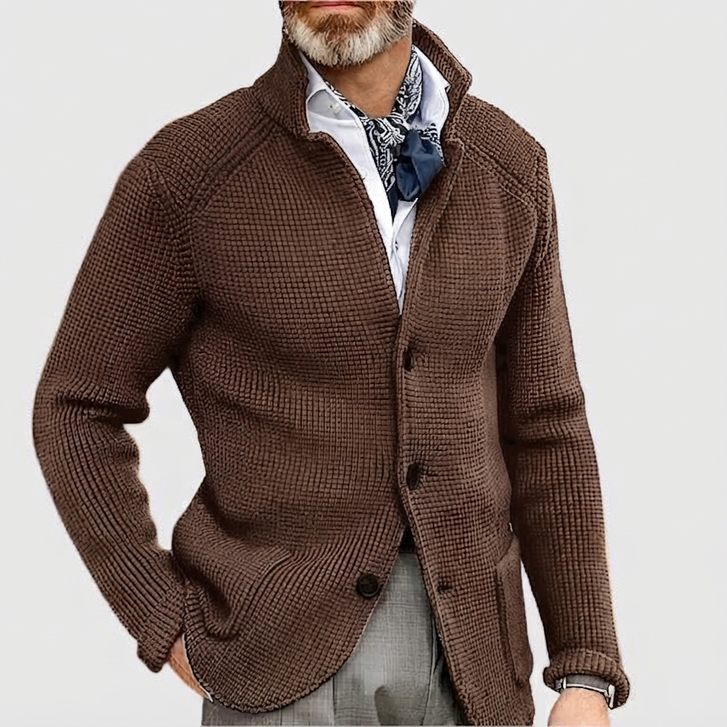 Herren Pullover mit Waffelpiqué und Stehkragen in Chestnut