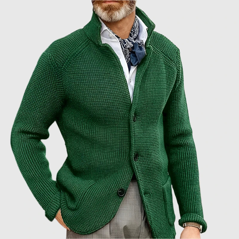 Herren Pullover mit Waffelpiqué und Stehkragen in Emerald