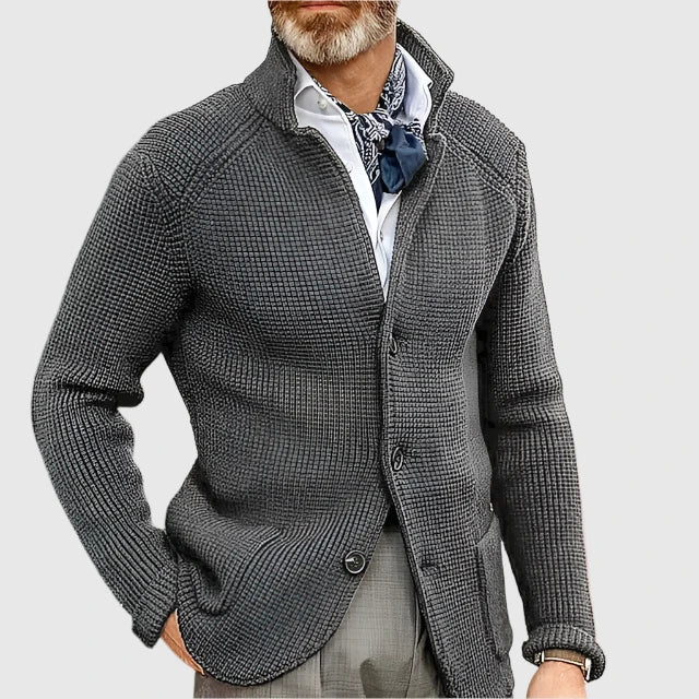 Herren Pullover mit Waffelpiqué und Stehkragen in Grau