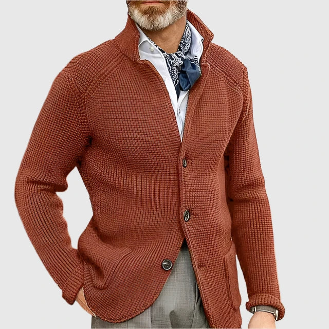 Herren Pullover mit Waffelpiqué und Stehkragen in Orange