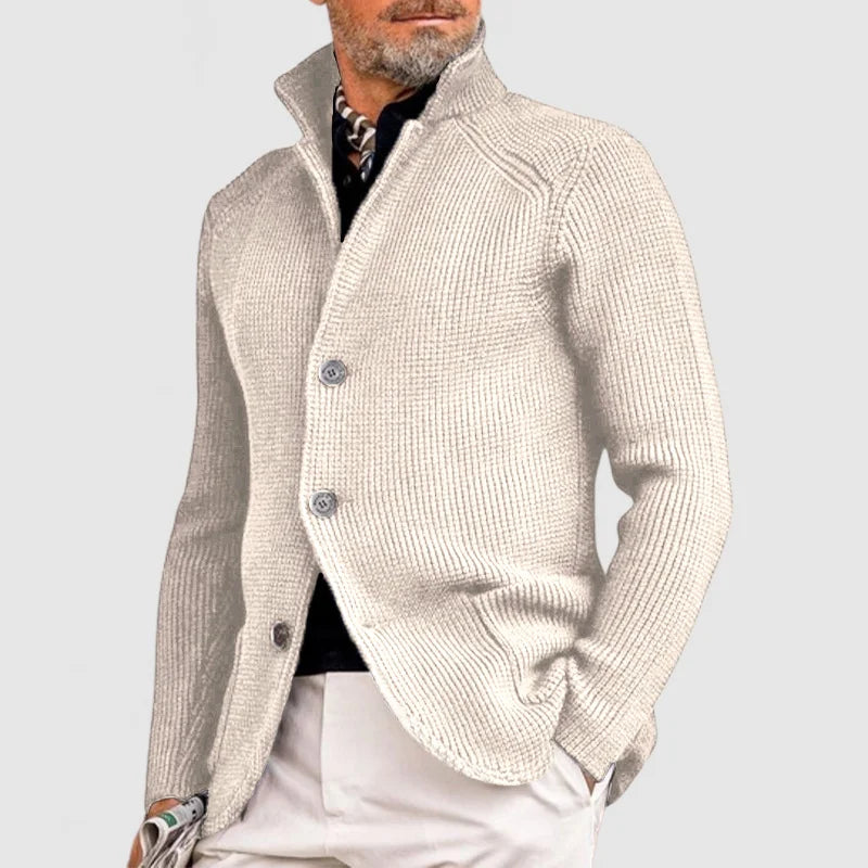 Herren Pullover mit Waffelpiqué und Stehkragen in Weiß
