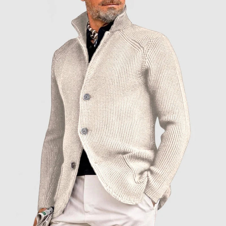 Herren Pullover mit Waffelpiqué und Stehkragen in Weiß