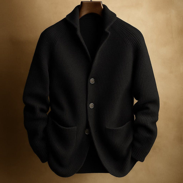 Herren Strickjacke aus Wollmischung für Herbst in Schwarz