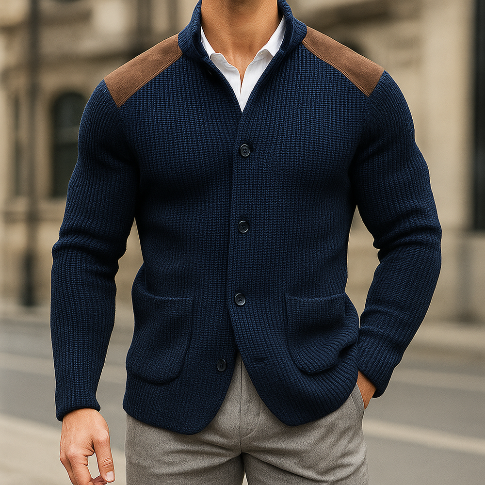 Herren Strickjacke mit strukturiertem Schnitt für Herbst in Marineblau
