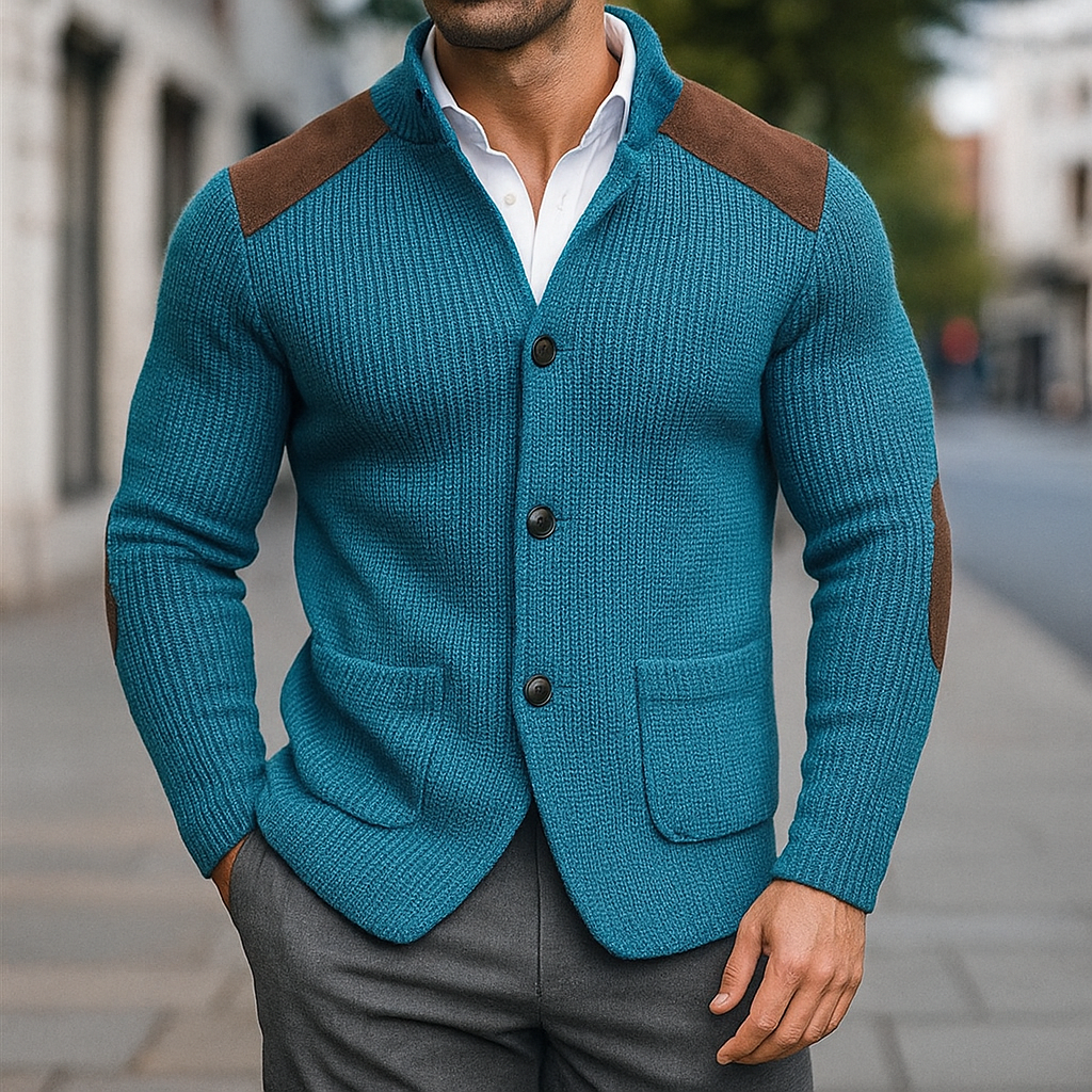 Herren Strickjacke mit strukturiertem Schnitt für Herbst in Seeblau