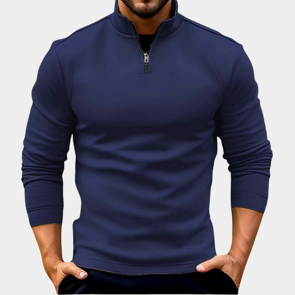 Herren Strickpullover mit Viertelreißverschluss für Alltag in Marineblau
