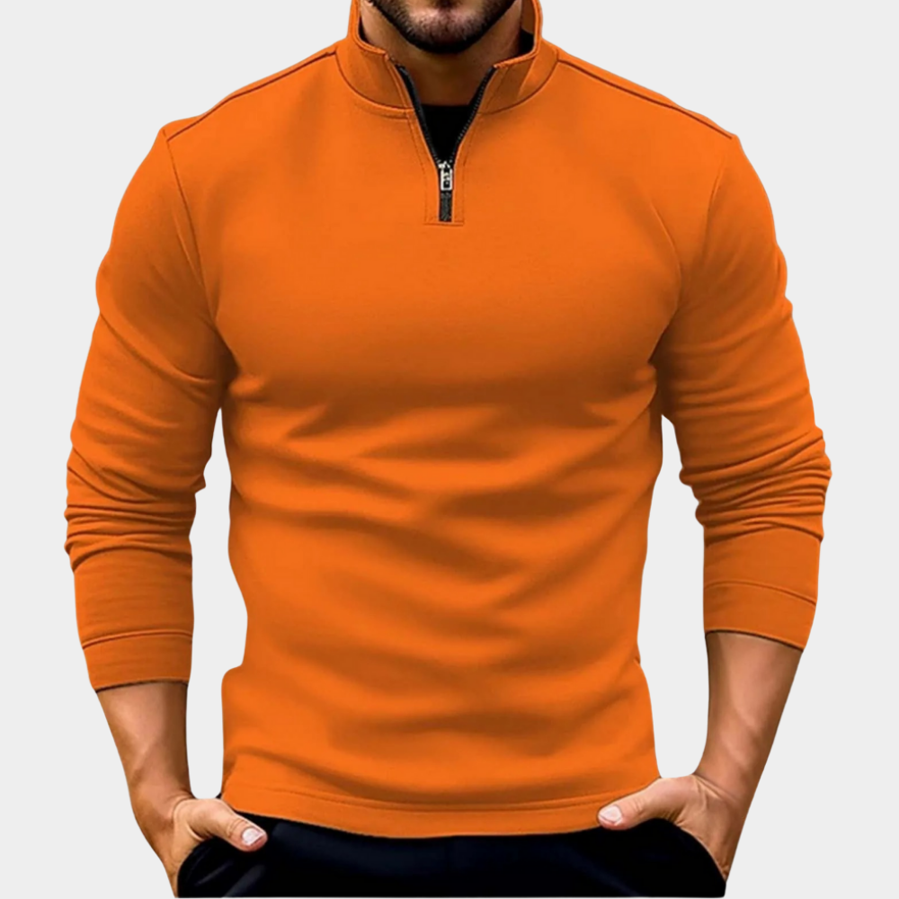Herren Strickpullover mit Viertelreißverschluss für Alltag in Orange