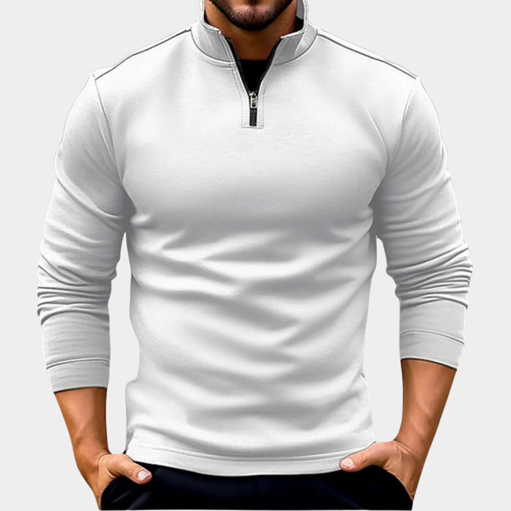Herren Strickpullover mit Viertelreißverschluss für Alltag in Weiß