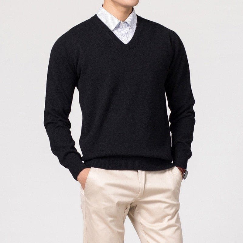 Herren Strickpullover zum Layern für Herbst in Schwarz