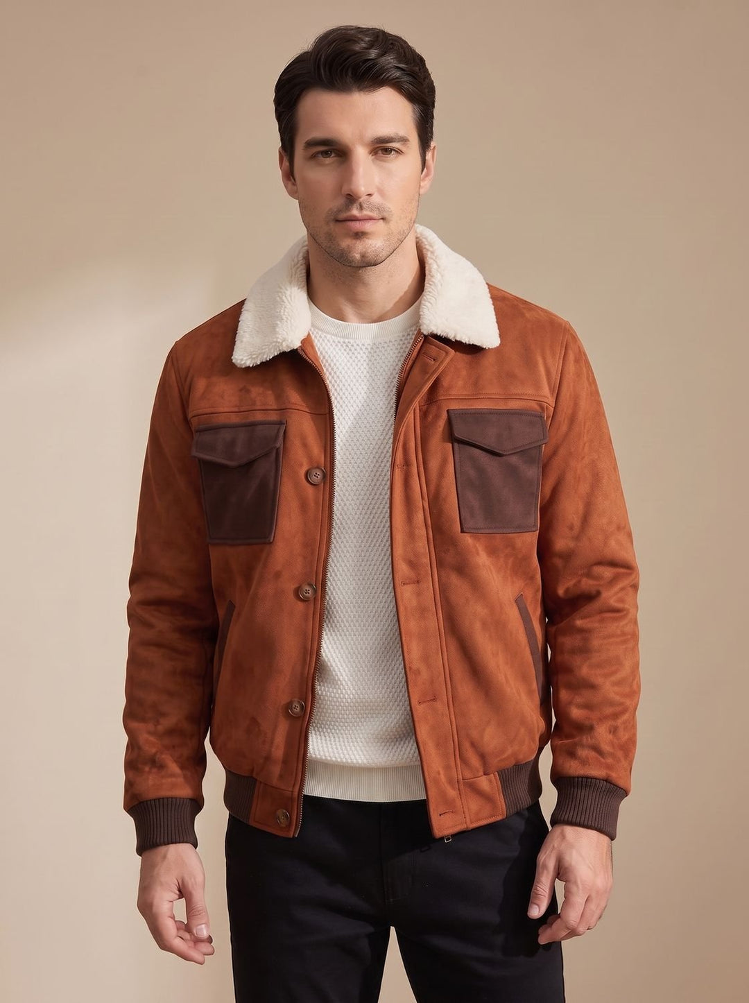 Herren Winter-Jacke aus Wildleder mit Sherpa-Kragen (2)