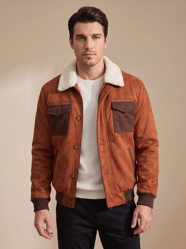 Herren Winter-Jacke aus Wildleder mit Sherpa-Kragen (2)