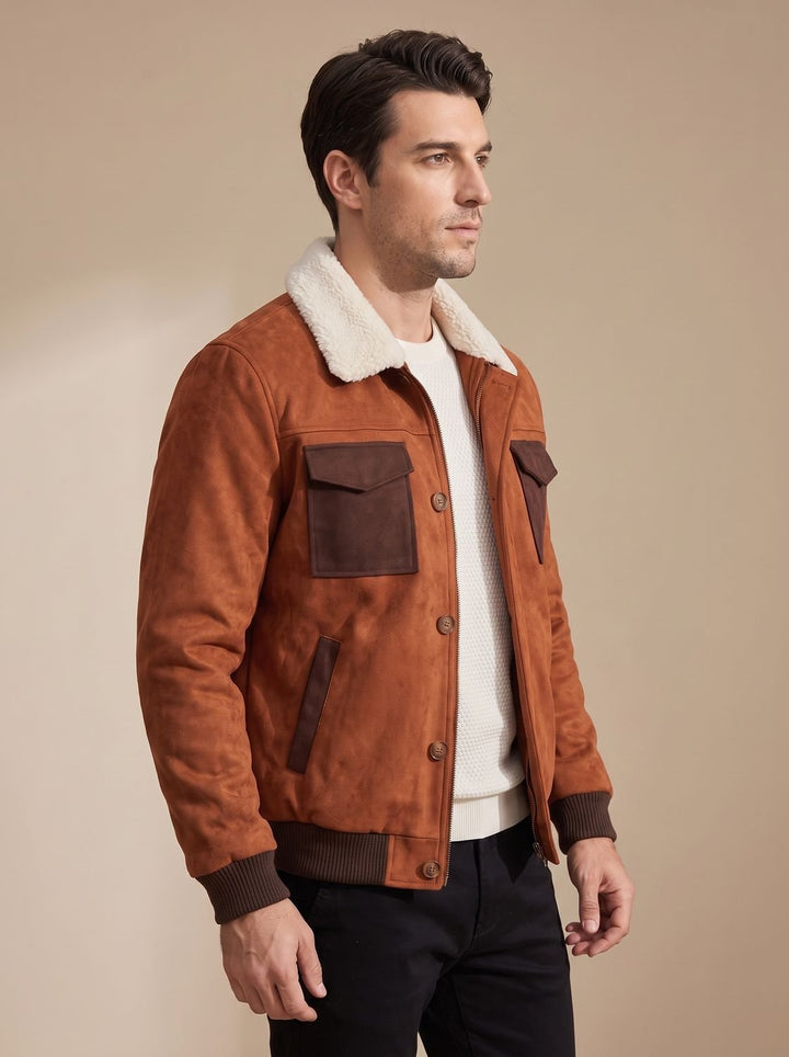 Herren Winter-Jacke aus Wildleder mit Sherpa-Kragen (3)
