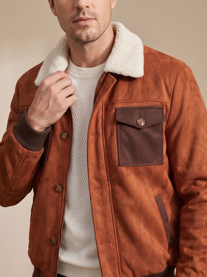 Herren Winter-Jacke aus Wildleder mit Sherpa-Kragen (4)