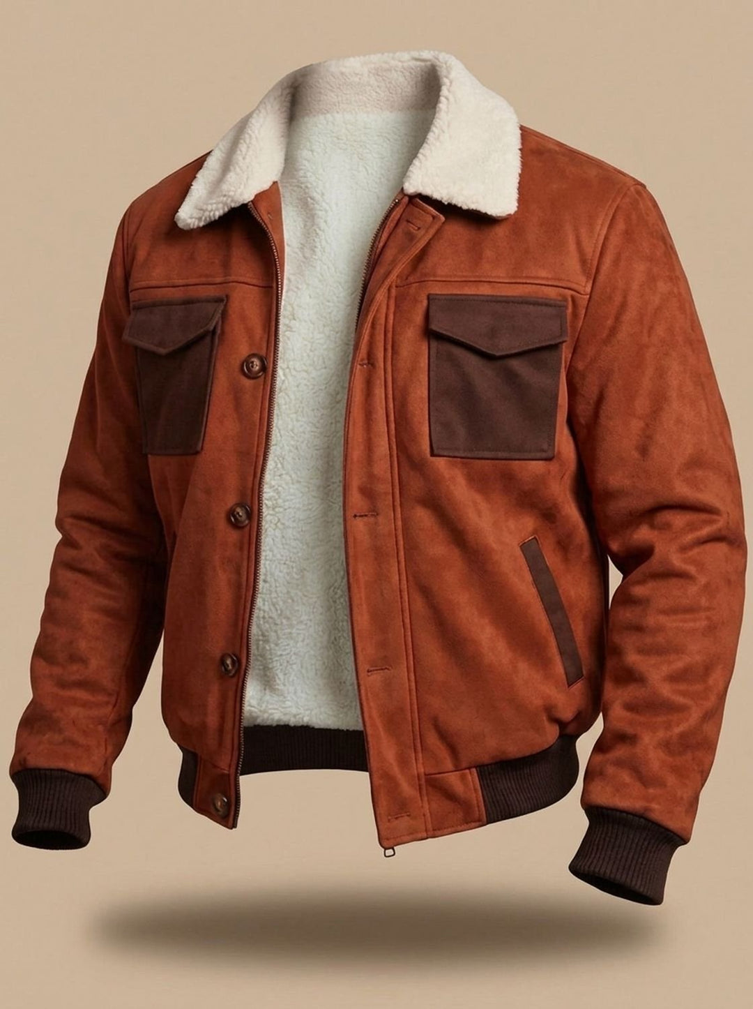 Herren Winter-Jacke aus Wildleder mit Sherpa-Kragen (5)