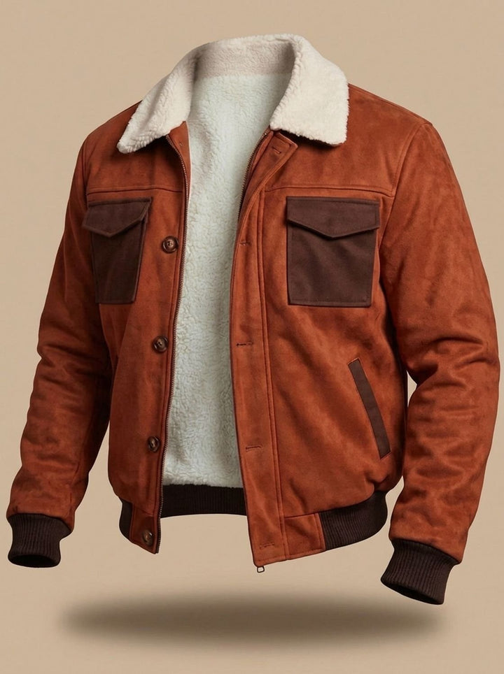 Herren Winter-Jacke aus Wildleder mit Sherpa-Kragen (5)